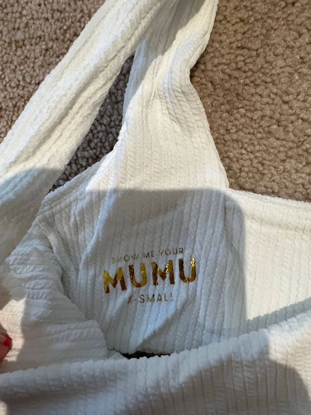 Show Me Your MuMu White Ribbed Tank with Gold Logo - Picture 3 of 7
